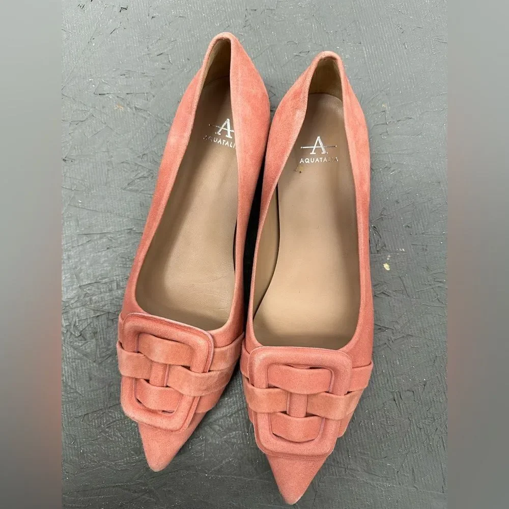 Aquatalia Jojo Dusty Pink Red Suede Leather Pointed Toe Flats Shoes Size 8